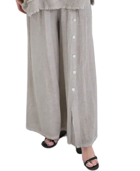 Linen & Cotton Pants w/ Button Detail view 