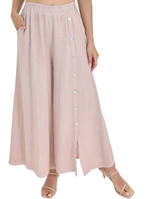 Linen & Cotton Pants w/ Button Detail view 