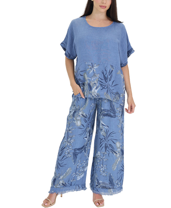 Floral Print Linen Pants view 