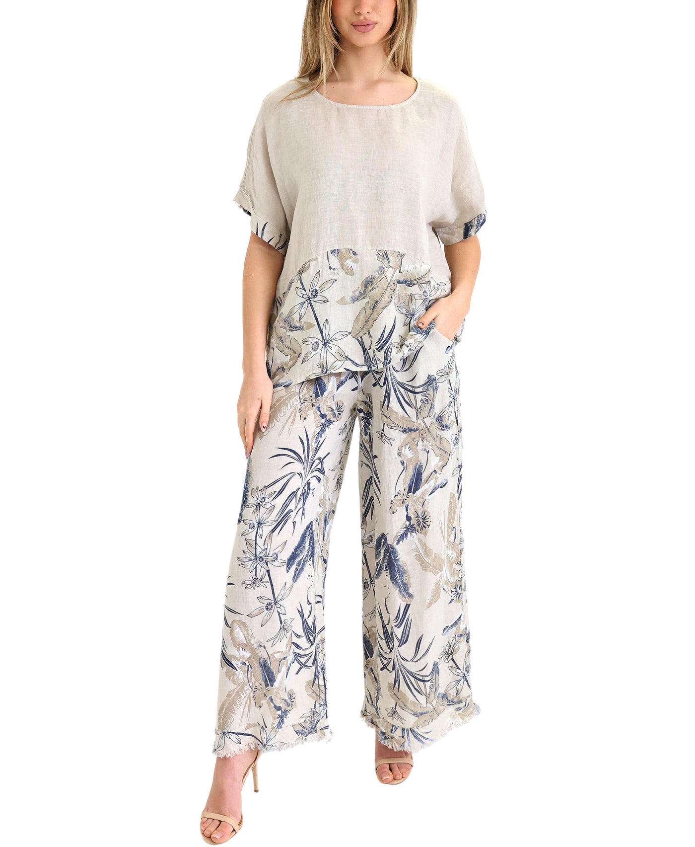 Floral Print Linen Pants