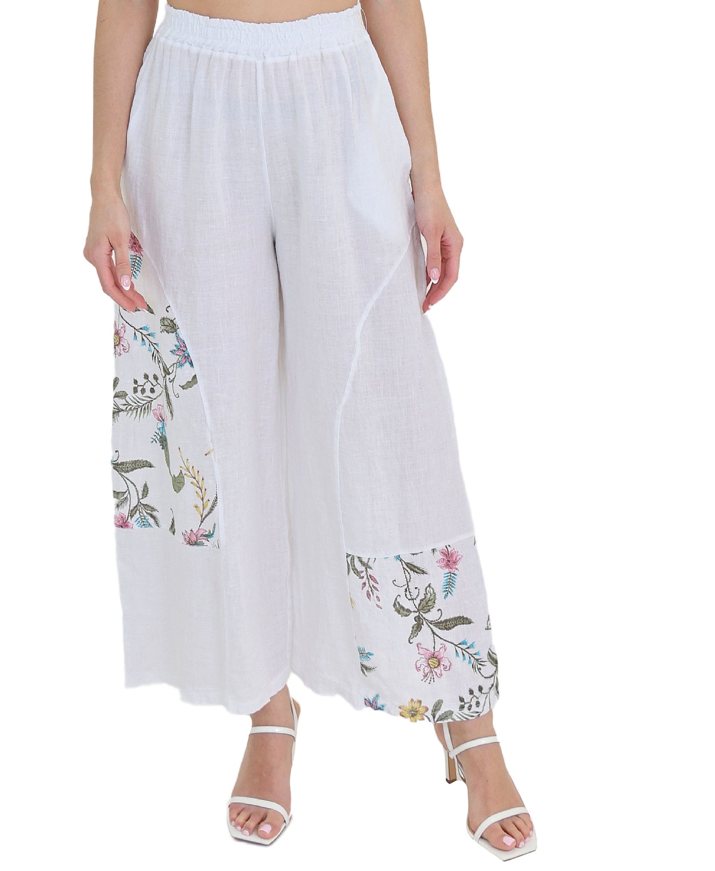 Linen Pants w/ Floral Print Accents view 1