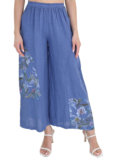 Linen Pants w/ Floral Print Accents view 