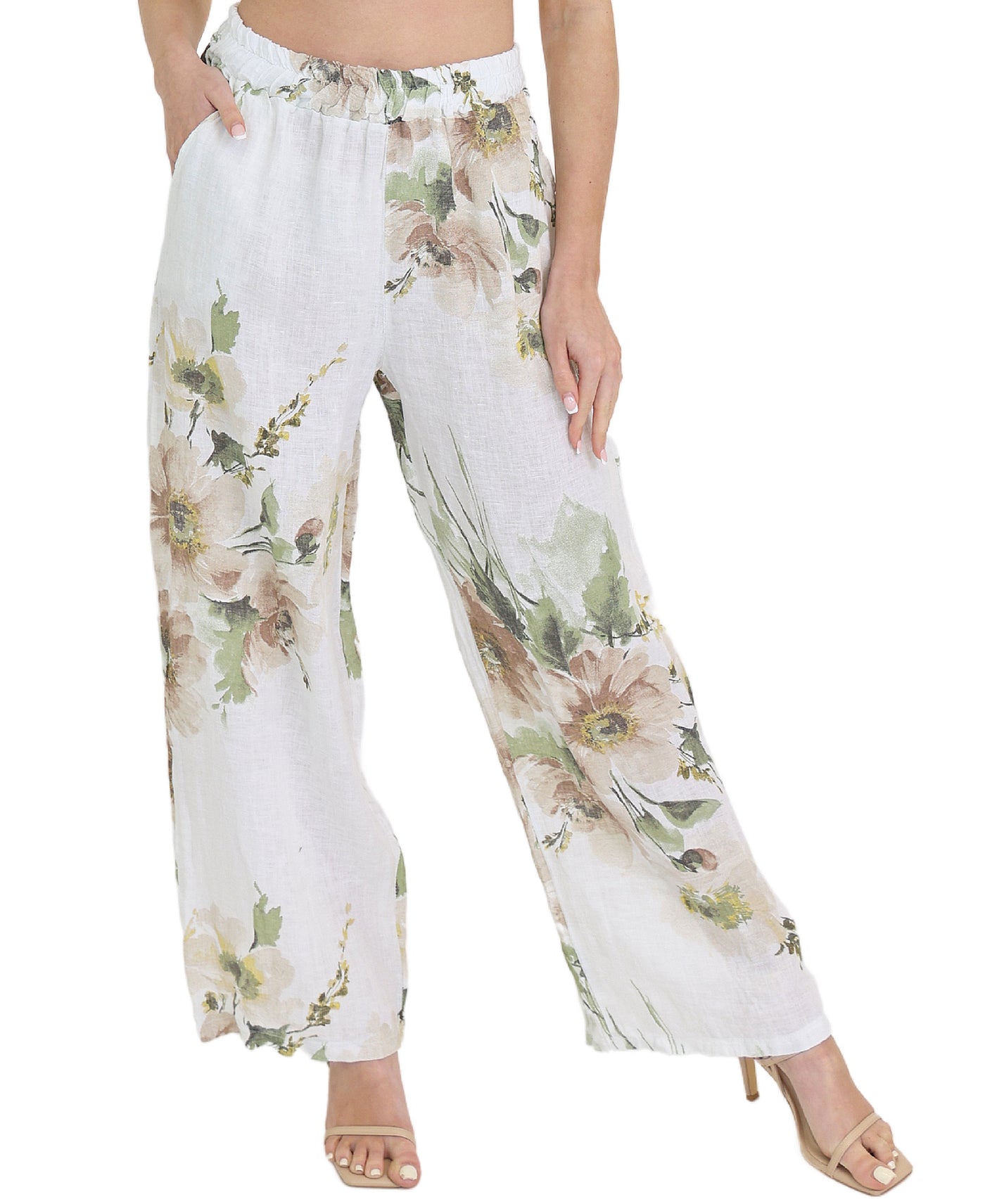 Linen Floral Print Pants view 1