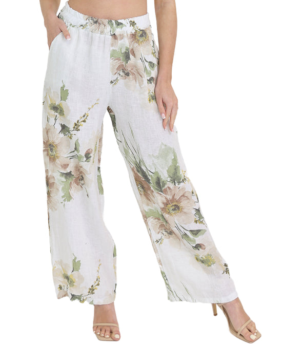 Linen Floral Print Pants view 