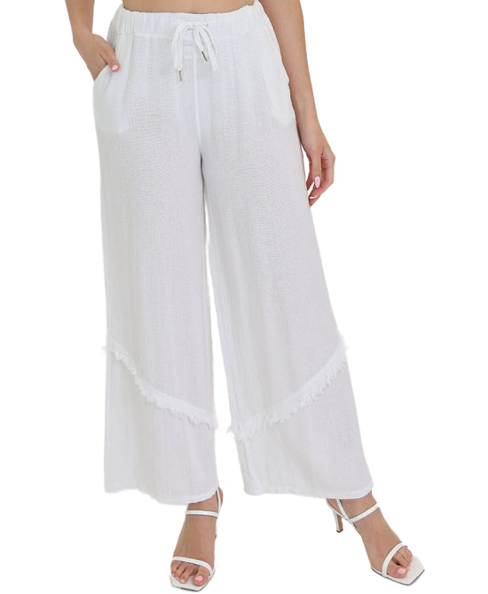 Linen & Cotton Pants w/ Frayed Trim view 