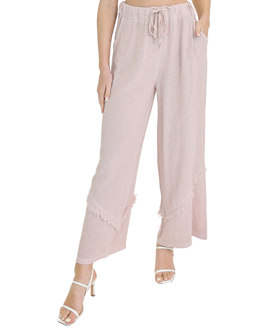 Linen & Cotton Pants w/ Frayed Trim view 