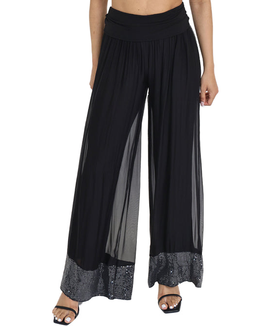 Silk Pants w/ Sequin Trim view 