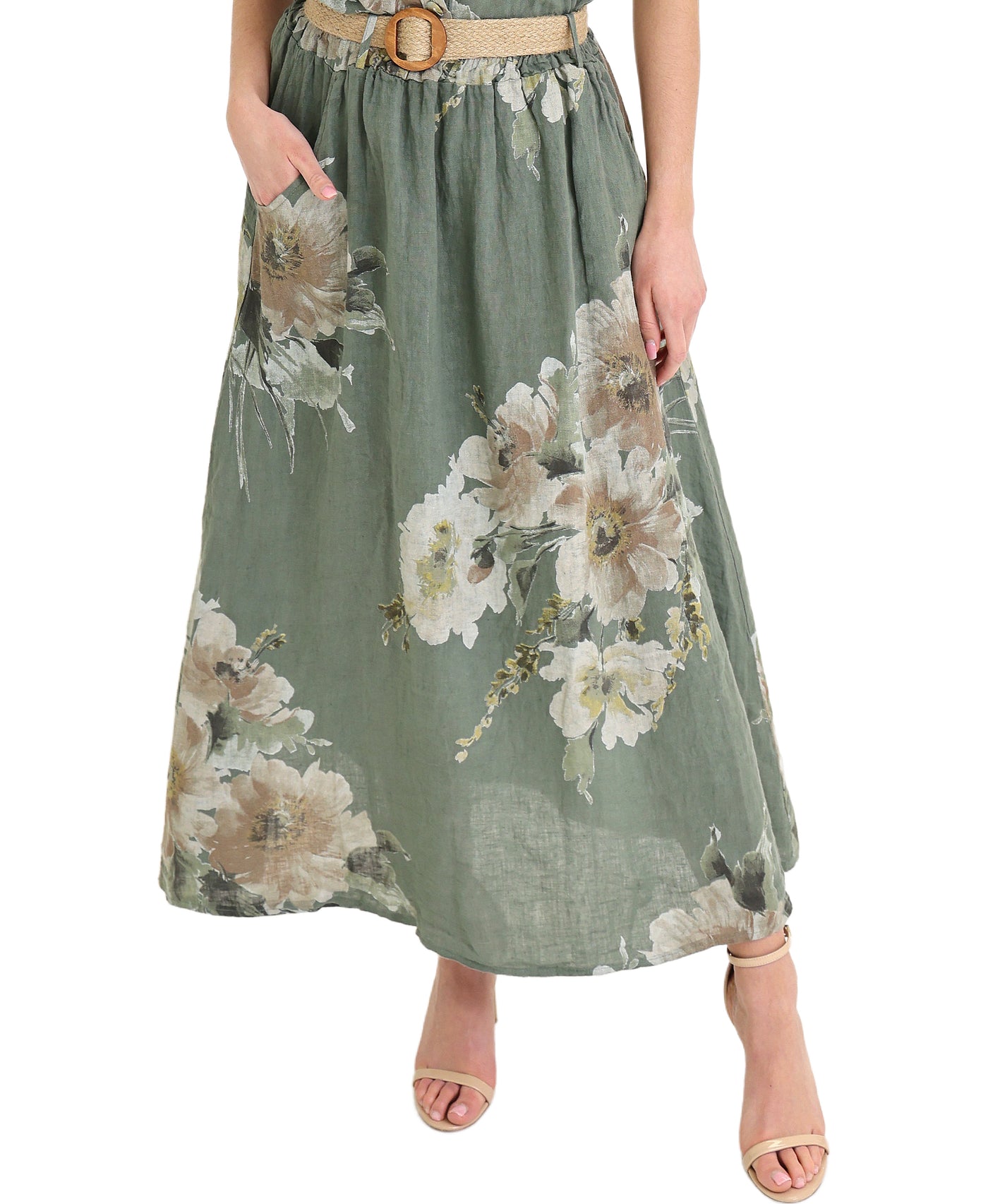 Linen Floral Maxi Skirt