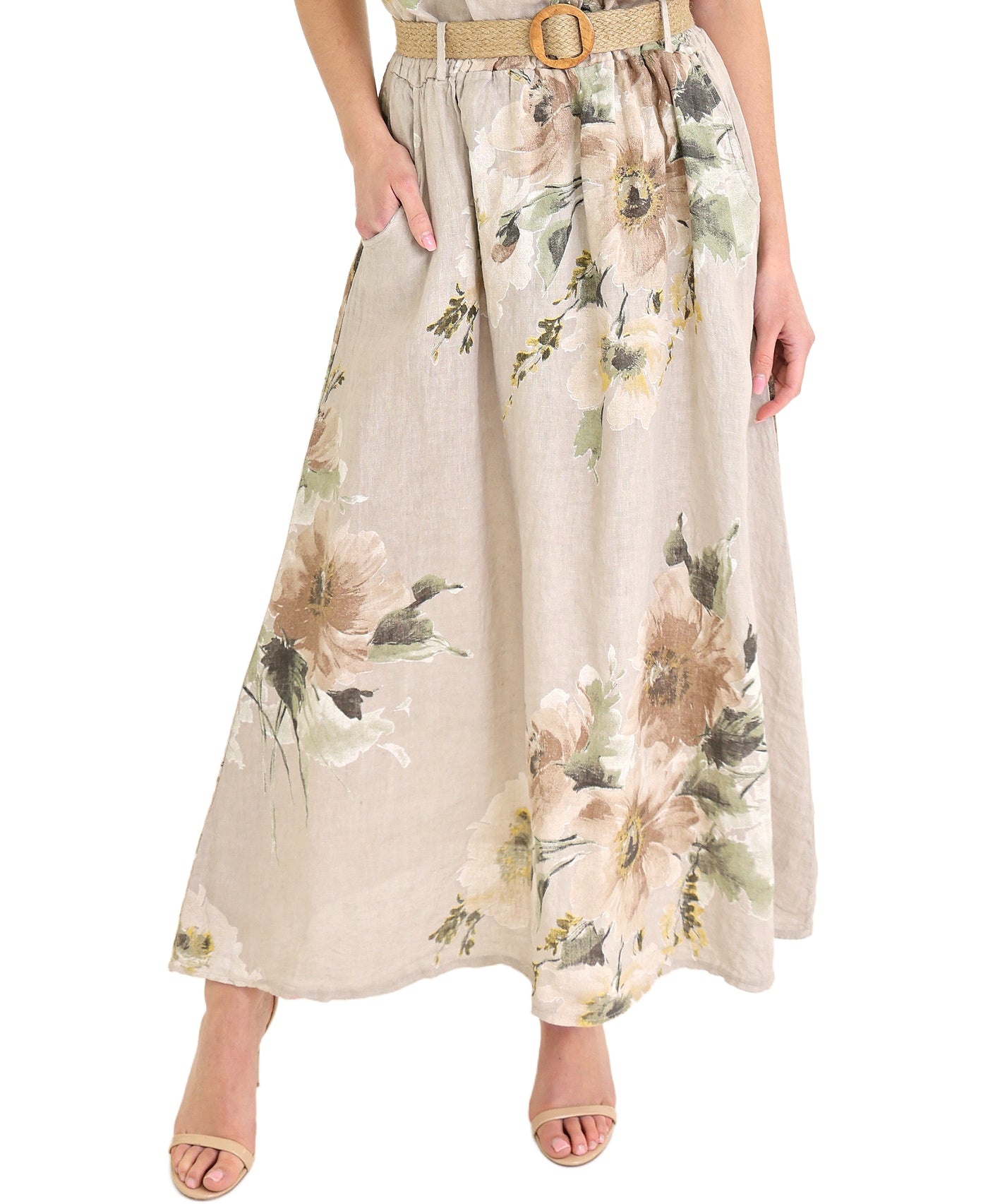 Linen Floral Maxi Skirt