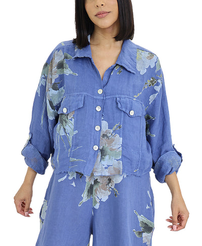 Floral Print Crop Shirt w/ Frayed Trim image 1