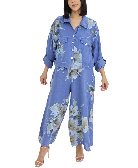 Floral Print Crop Shirt w/ Frayed Trim view 