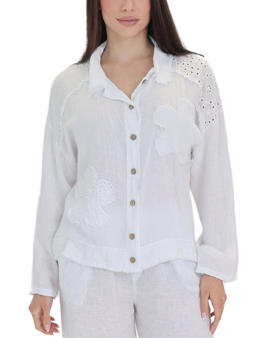 Linen Top w/ Eyelet Trim view 