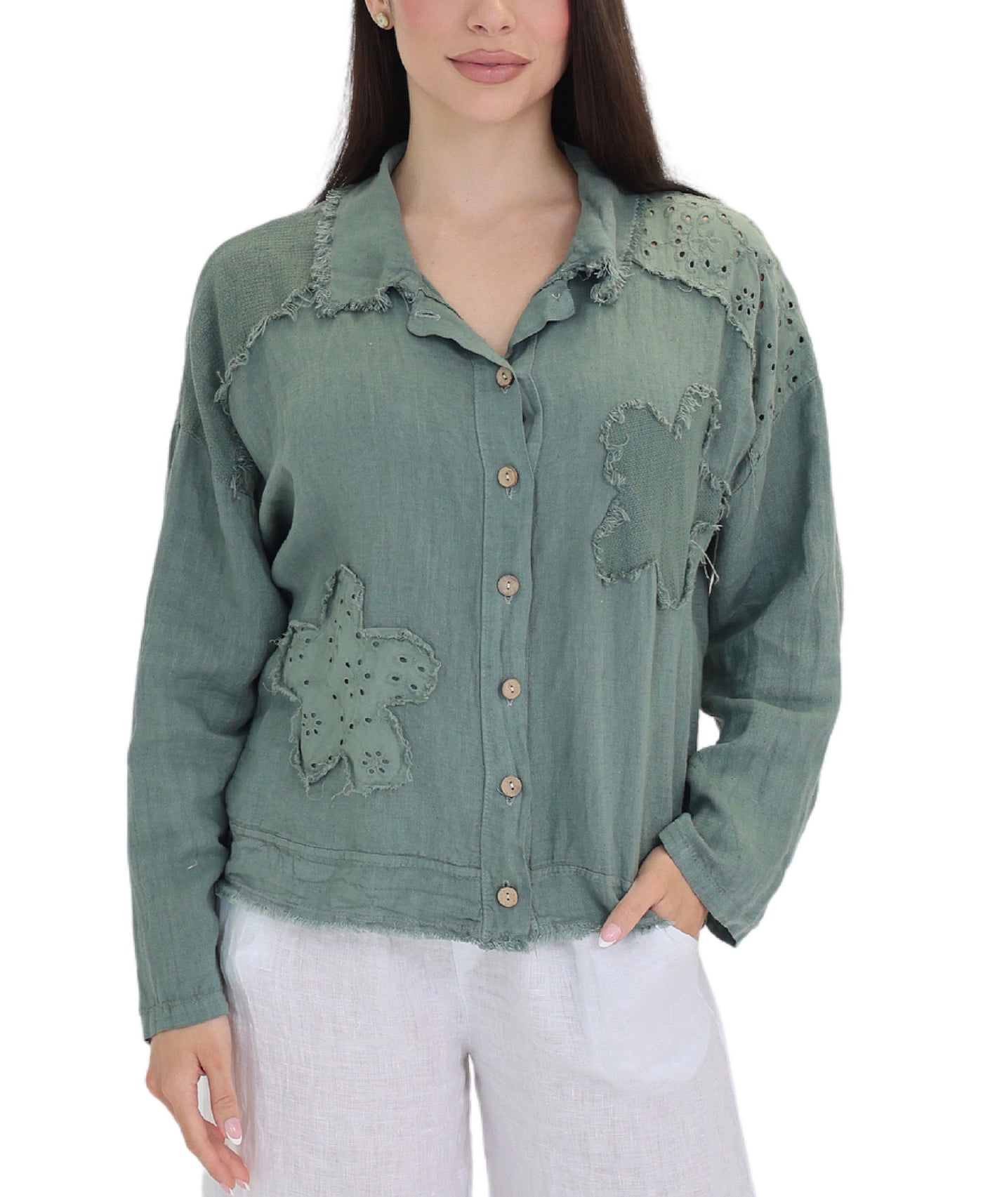 Linen Top w/ Eyelet Trim view 1
