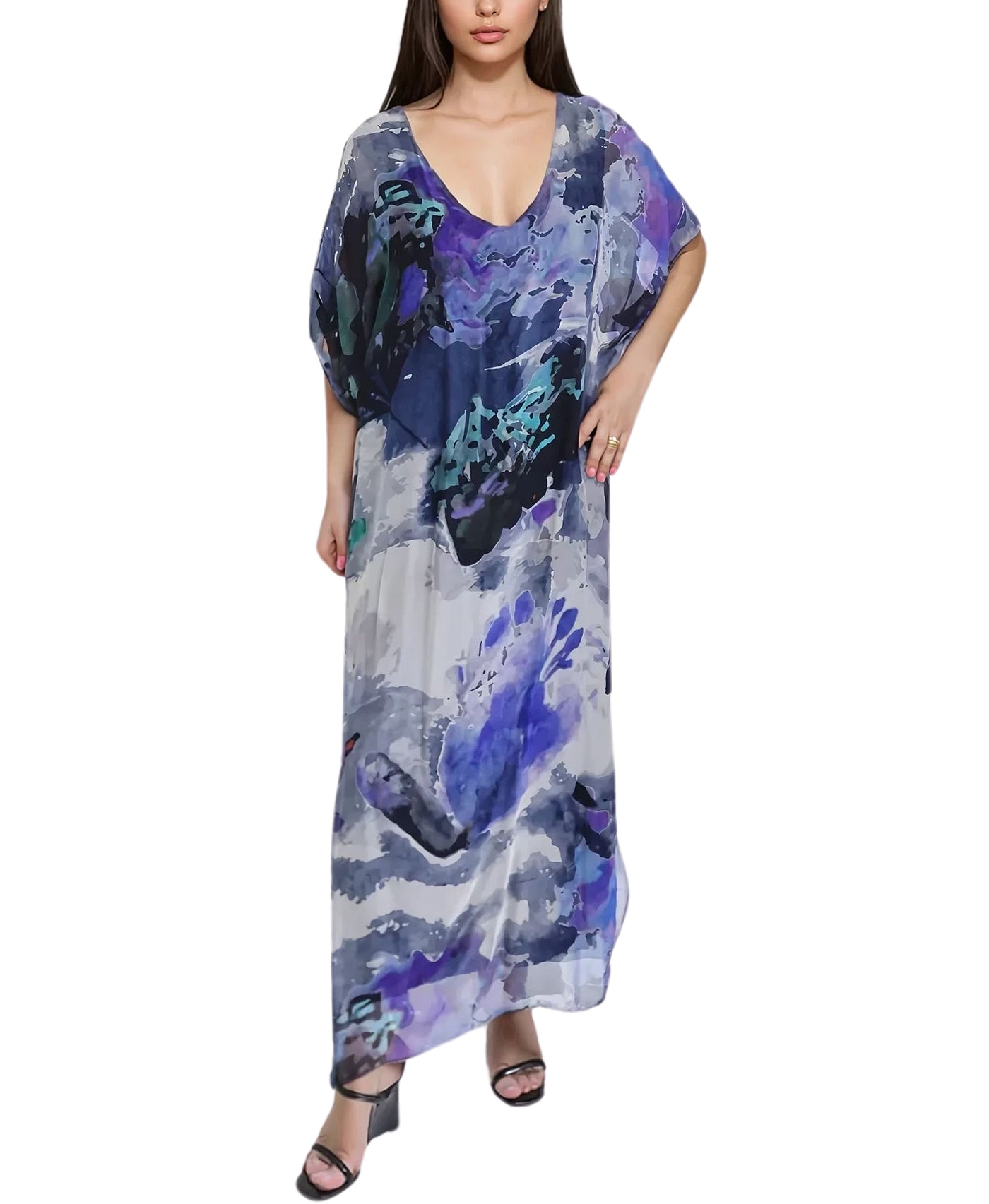 Silk Watercolor Maxi Dress view 1