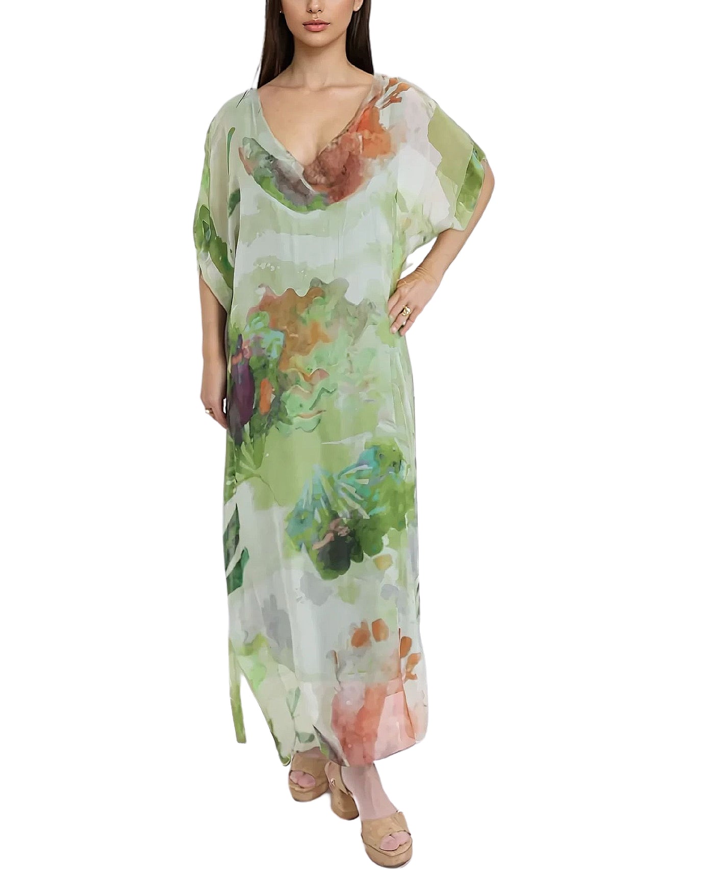 Silk Watercolor Maxi Dress view 1