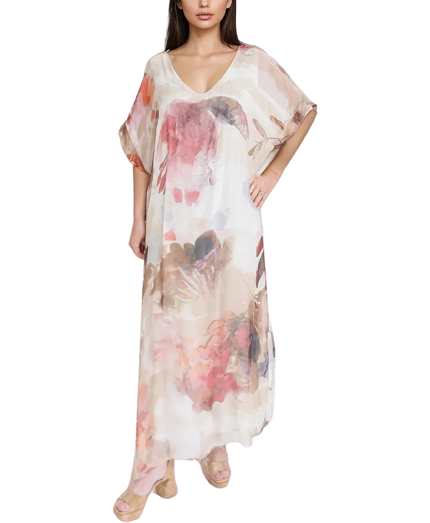 Silk Watercolor Maxi Dress view 1