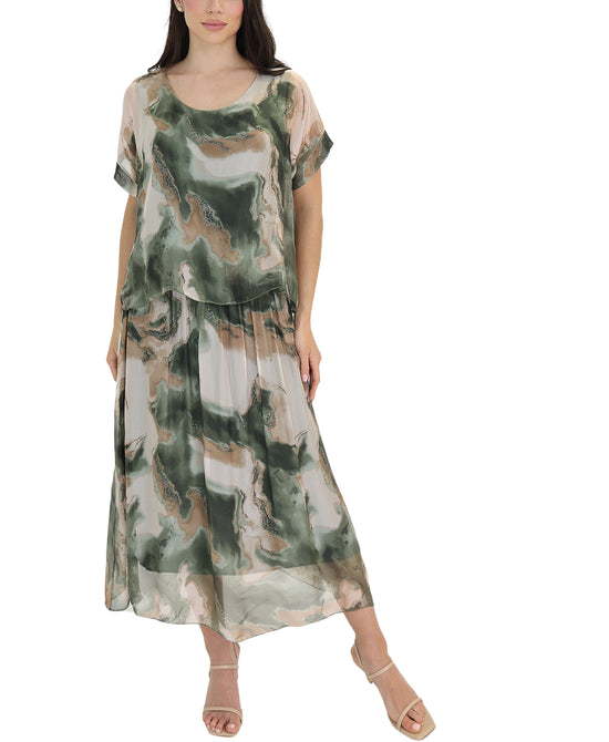 Silk Marble Print Maxi Dress view 