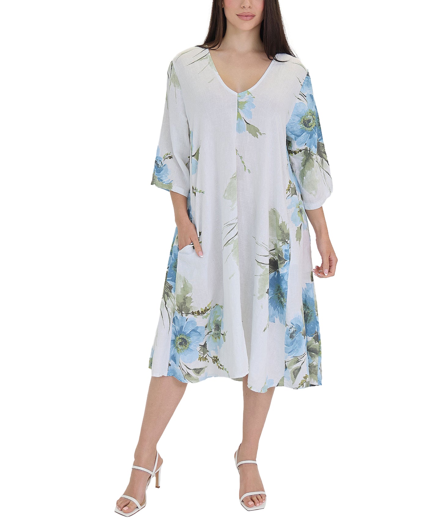 Floral Print Linen Midi Dress view 1