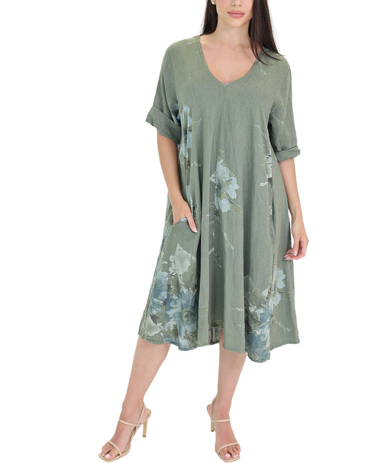 Floral Print Linen Midi Dress view 