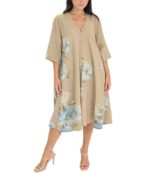 Floral Print Linen Midi Dress view 