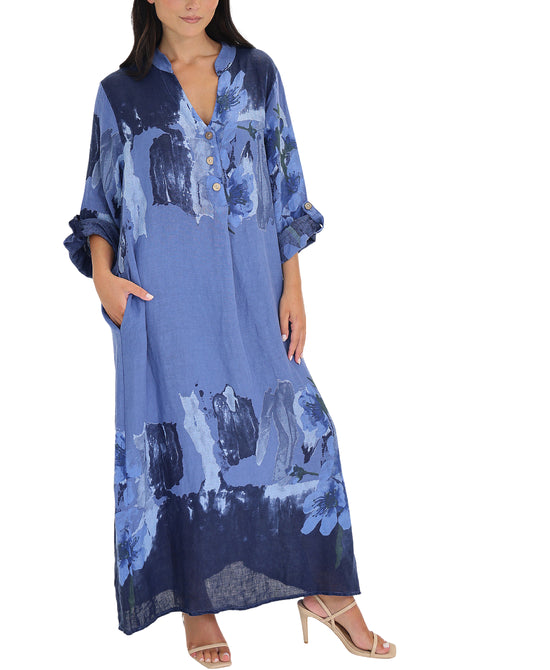 Linen Floral Print Maxi Dress view 