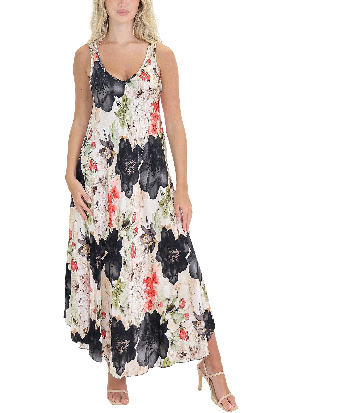 Satin Floral Print Dress view 1