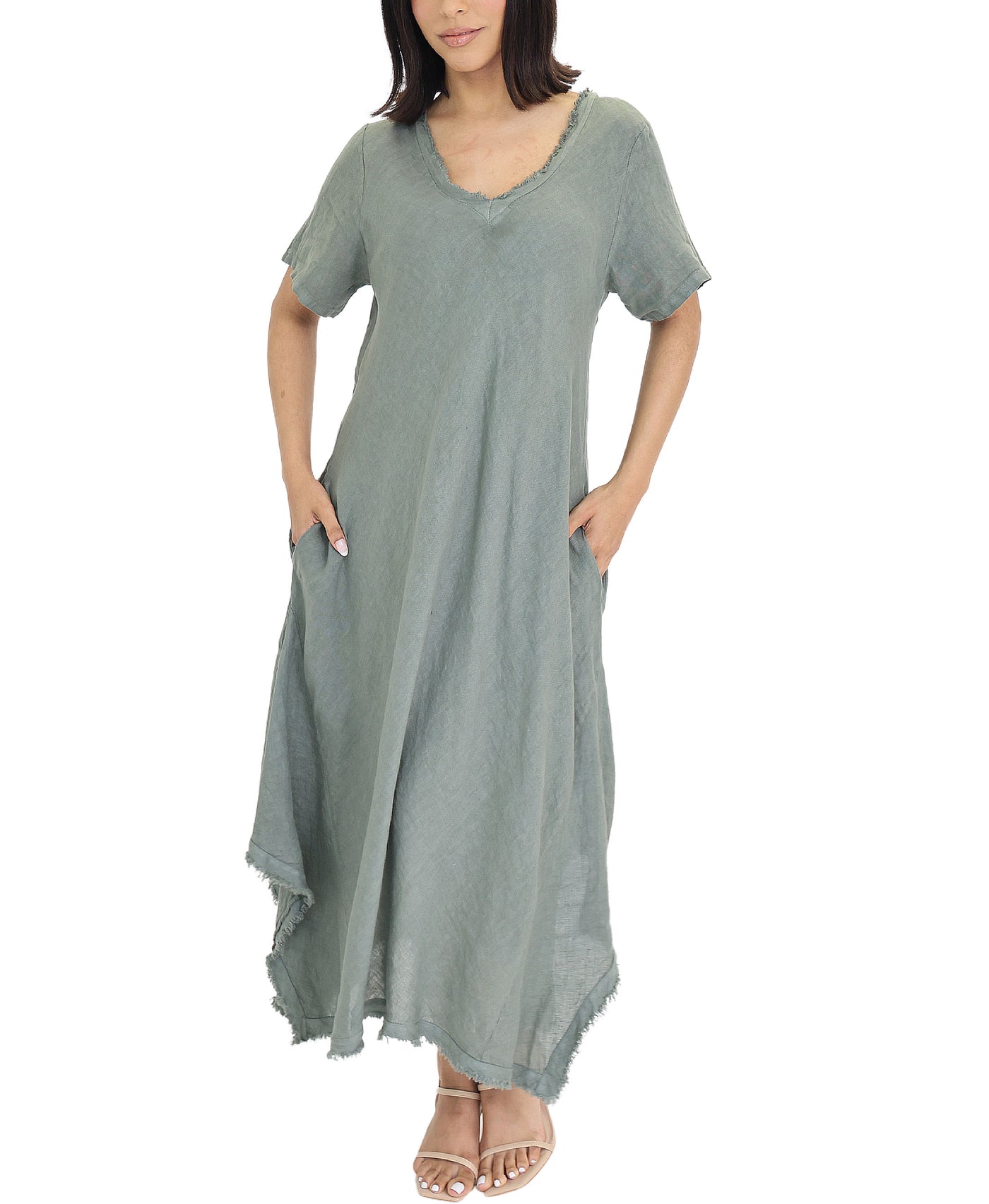 Linen Maxi Dress w/ Raw Edge view 1