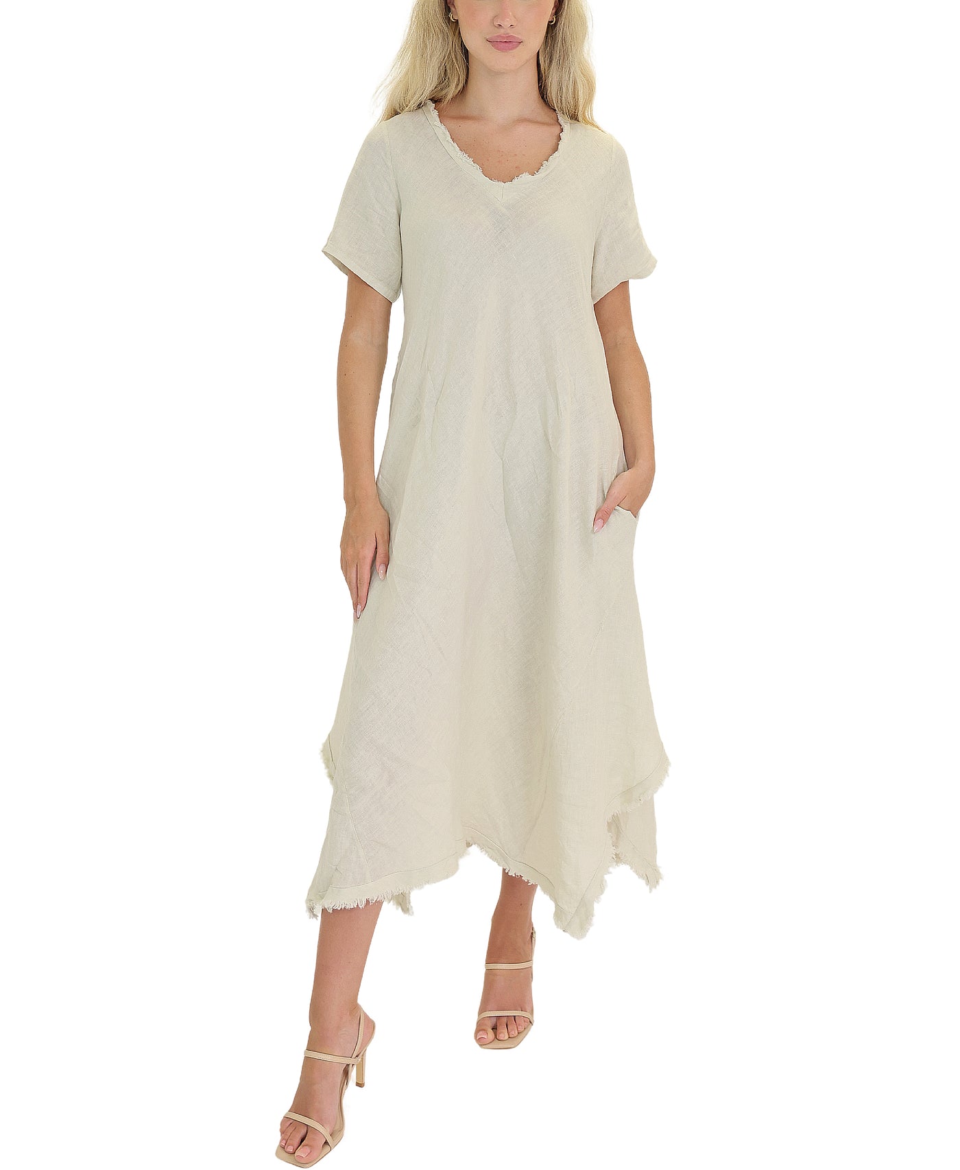 Linen Maxi Dress w/ Frayed Trim view 1