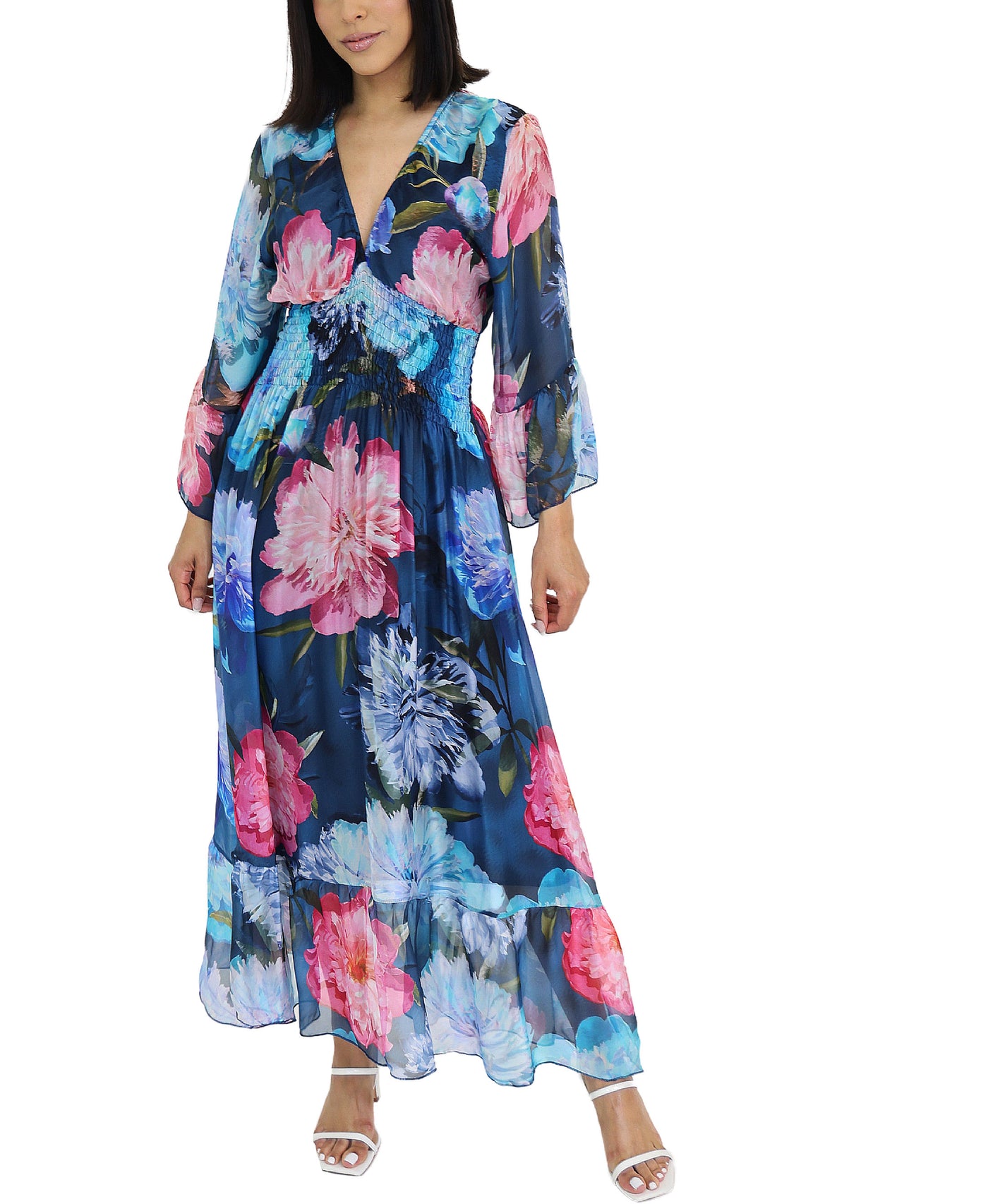 Silk Floral Print Maxi Dress view 1
