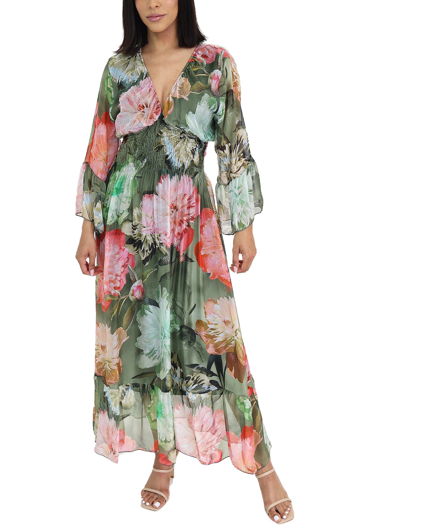 Silk Floral Print Maxi Dress view 1