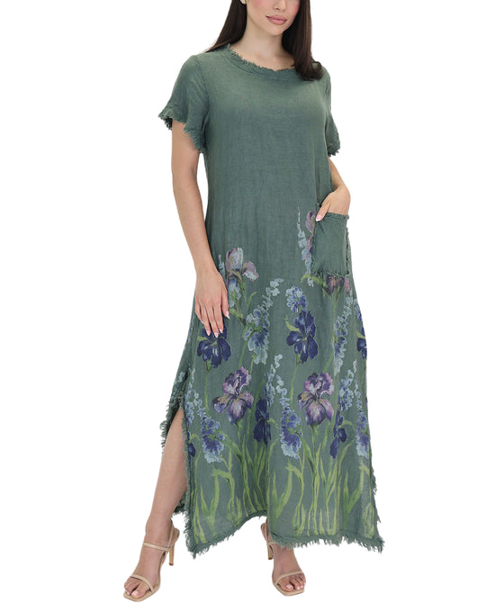 Floral Print Linen Midi Dress view 