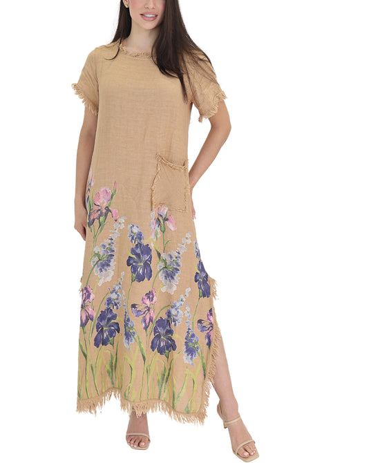 Floral Print Linen Midi Dress view 