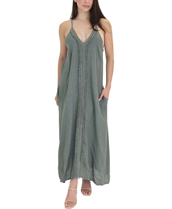 Linen Maxi Dress w/ Raw Edge Trim view 