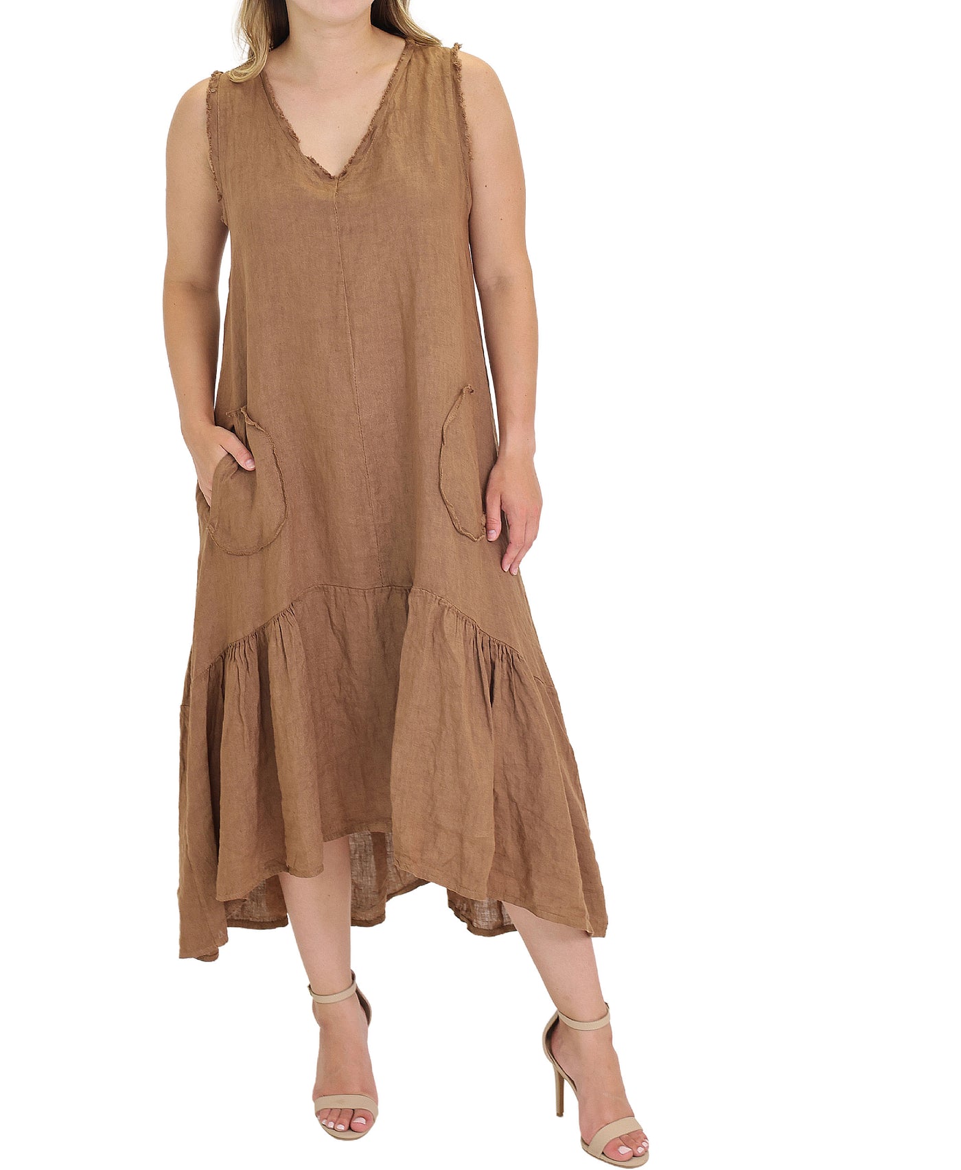Linen Hi-Lo Dress w/ Raw Trim view 1
