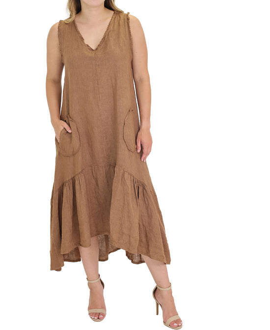 Linen Hi-Lo Dress w/ Raw Trim view 