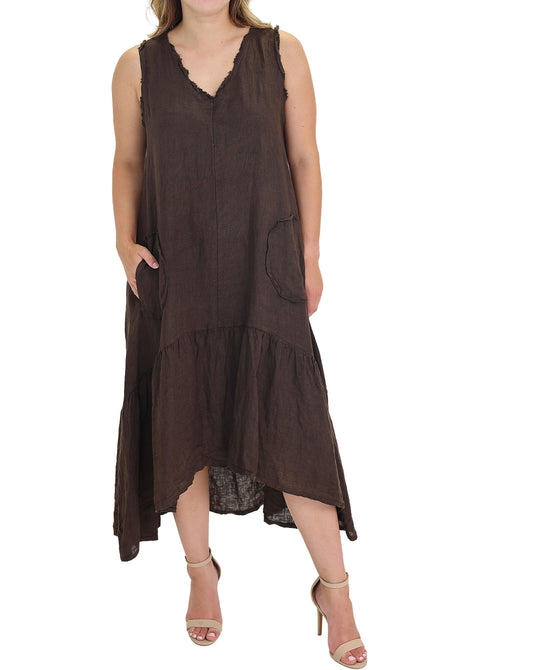Linen Hi-Lo Dress w/ Raw Trim view 