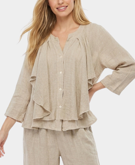 
Linen & Cotton Washed Top w/ Ruffles in BEIGE view 1