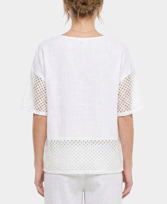 
Linen & Cotton Washed Top w/ Crochet Trim in WHITE view 2