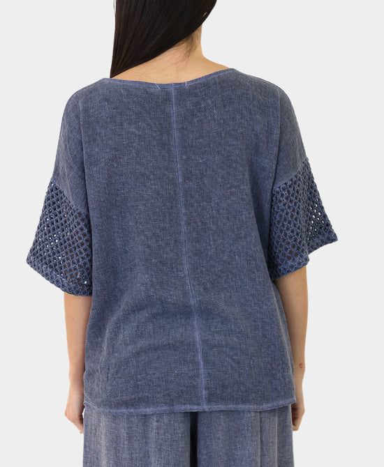 Linen & Cotton Washed Top w/ Crochet Trim view 