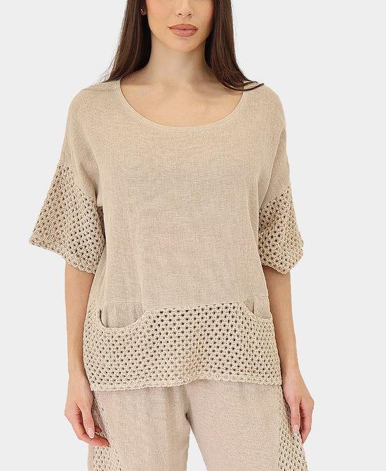 Linen & Cotton Top w/ Crochet Trim view 