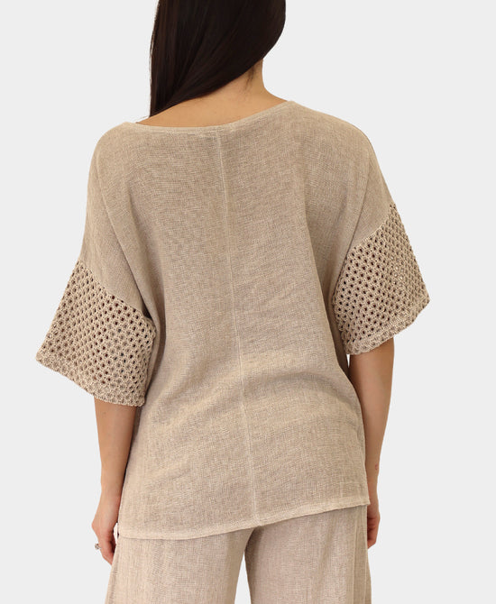 Linen & Cotton Top w/ Crochet Trim view 