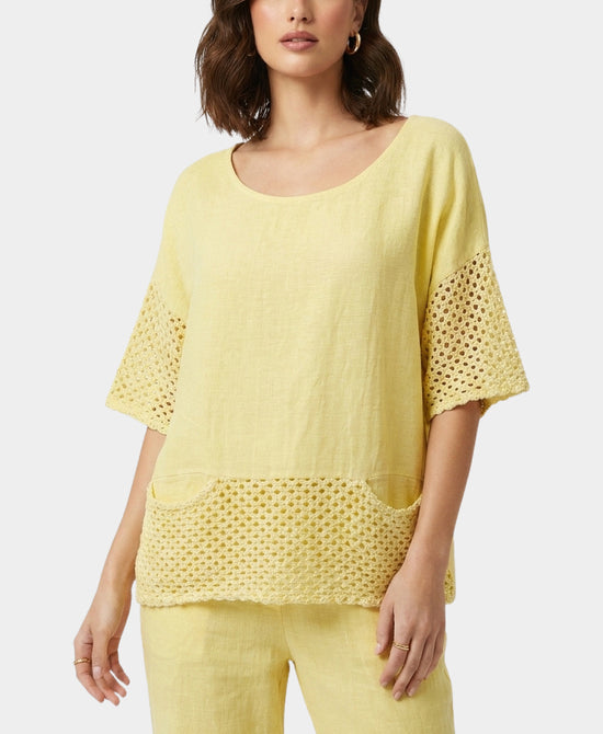
Linen & Cotton Washed Top w/ Crochet Trim in YELLOW view 1