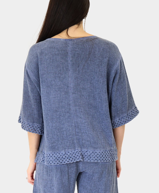 Linen & Cotton Washed Top w/ Crochet Trim view 