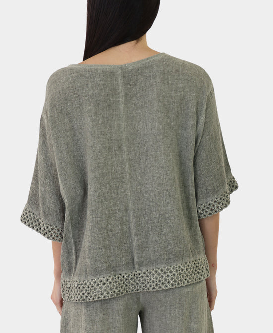 Linen & Cotton Wash Top w/ Crochet Trim view 