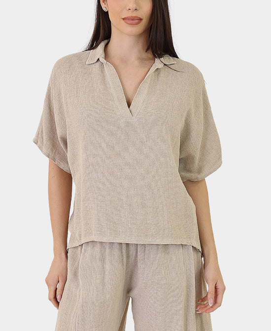 Linen & Cotton Collared Top view 