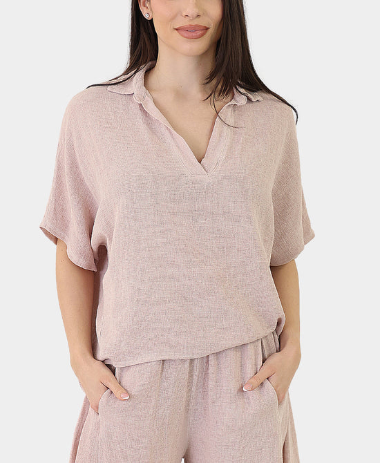 Linen & Cotton Collared Top view 