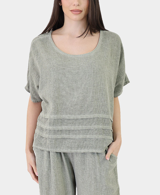 Linen & Cotton Pleated Top view 