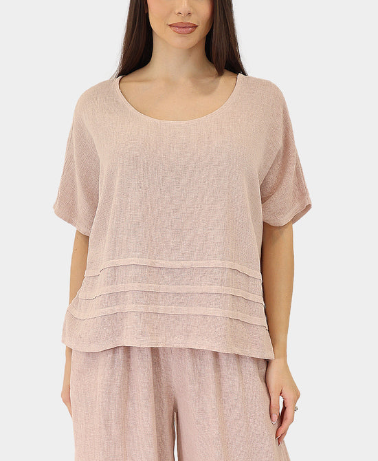 Linen & Cotton Pleated Top view 