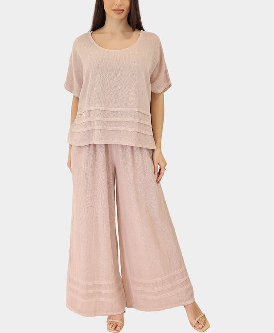 Linen & Cotton Pleated Top view 