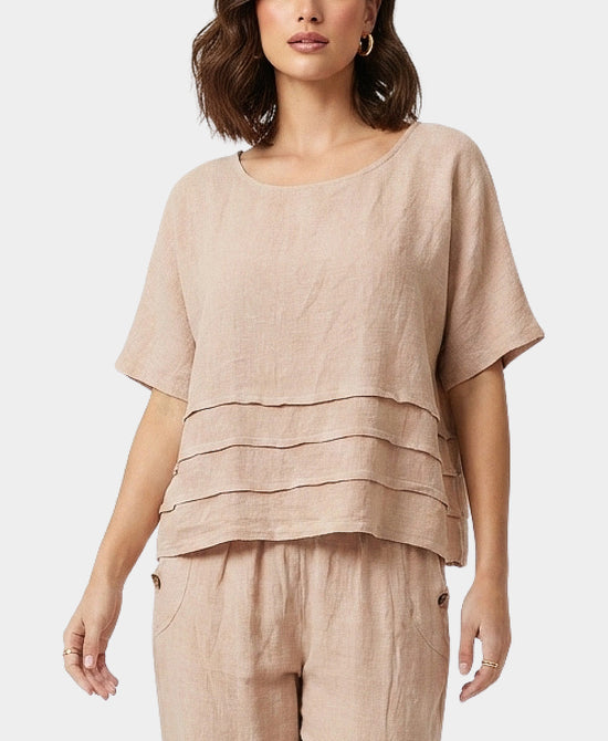 
Linen & Cotton Pleated Top in PINK view 1